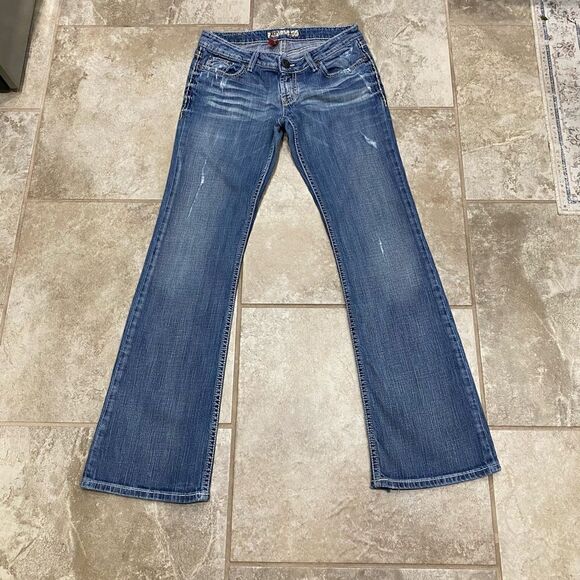 BKE 28x31.5 Stella Stretch Low Rise Distressed Bootcut Denim Jeans - Picture 9 of 10